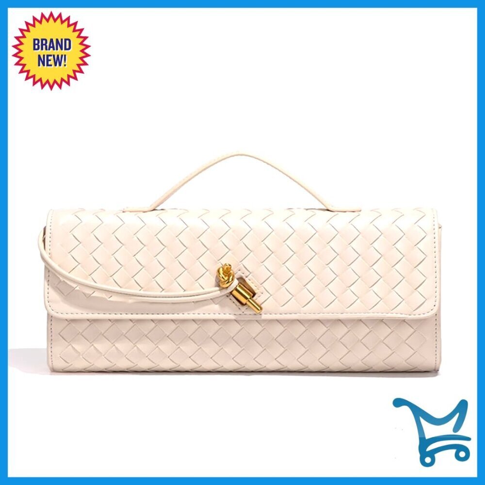Handmade Woven Leather Evening Bag Shoulder Clutch Crossbody Purse